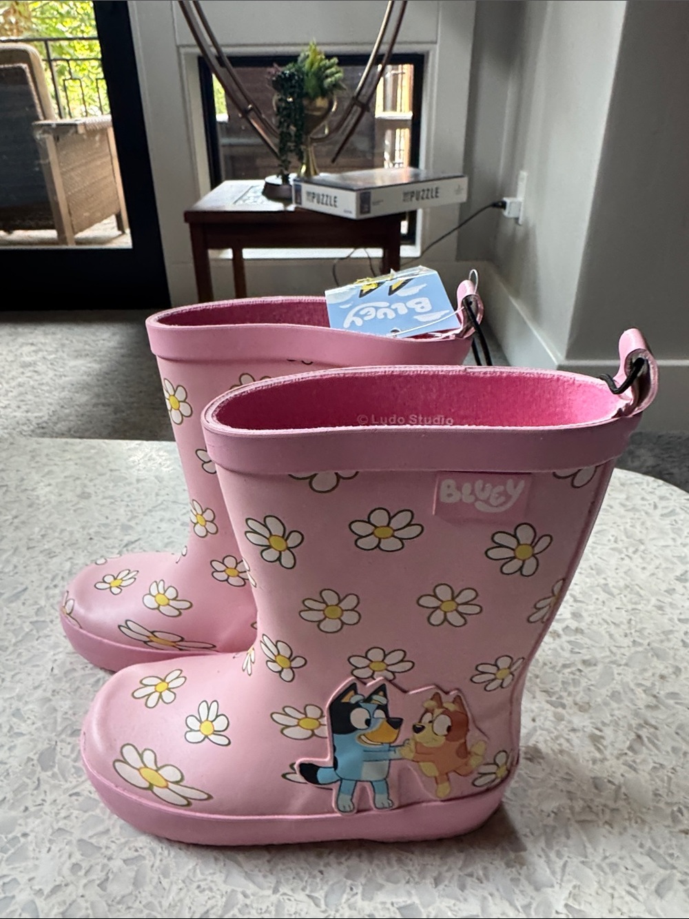 Bluey Pink Daisy Kids Rain Boots with Character Accent
